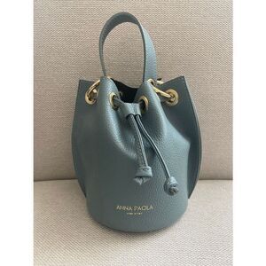 Anna Paola Leather Bucket Bag Slate Blue Purse Chain Crossbody Strap